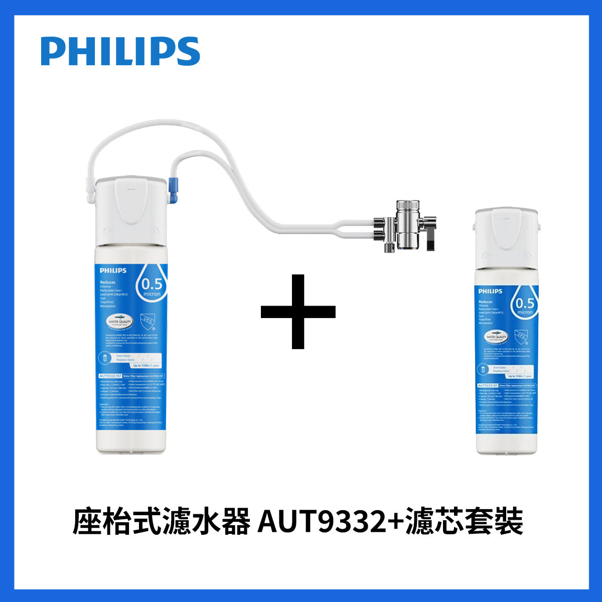 座枱式濾水器濾芯套裝：兩入濾芯與濾水器本體