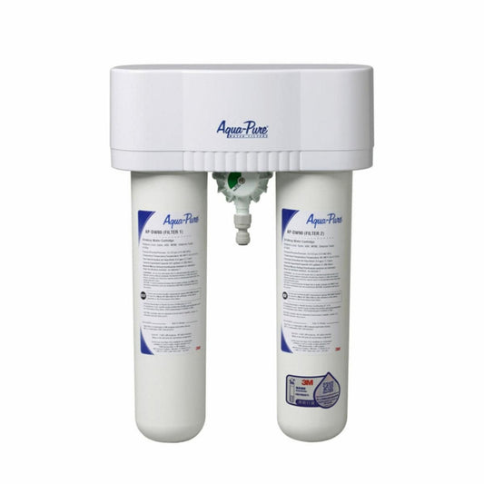 Aqua-Pure™ AP-DWS1000 濾水系統主機與兩支濾芯、上方接口