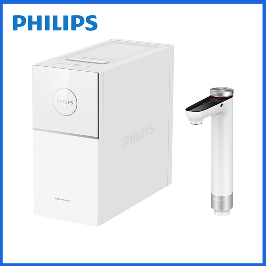 Philips櫥下式即熱淨水器本體與出水龍頭，白色機身
