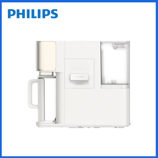 Philips RO純淨冷熱製冰飲水機，白色機身與出水面板