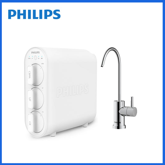 Philips櫥下式濾水器主機搭配出水龍頭組，白色濾水器
