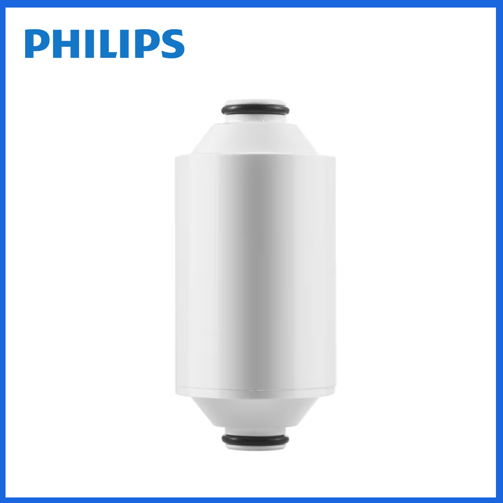Philips 淋浴過濾器替換濾芯，白色圓柱本體與上方黑色帽