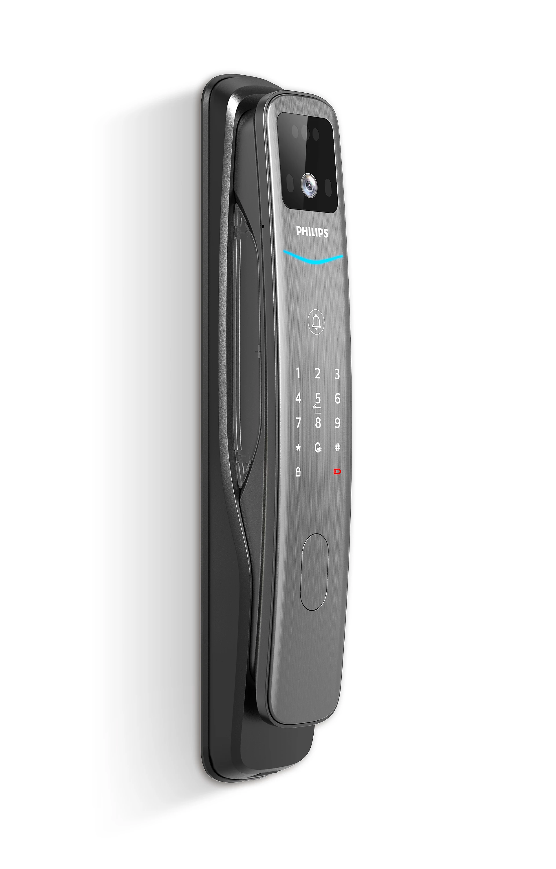 Philips 智能電子門鎖正面外殼，含攝影鏡頭區與數字按鍵排