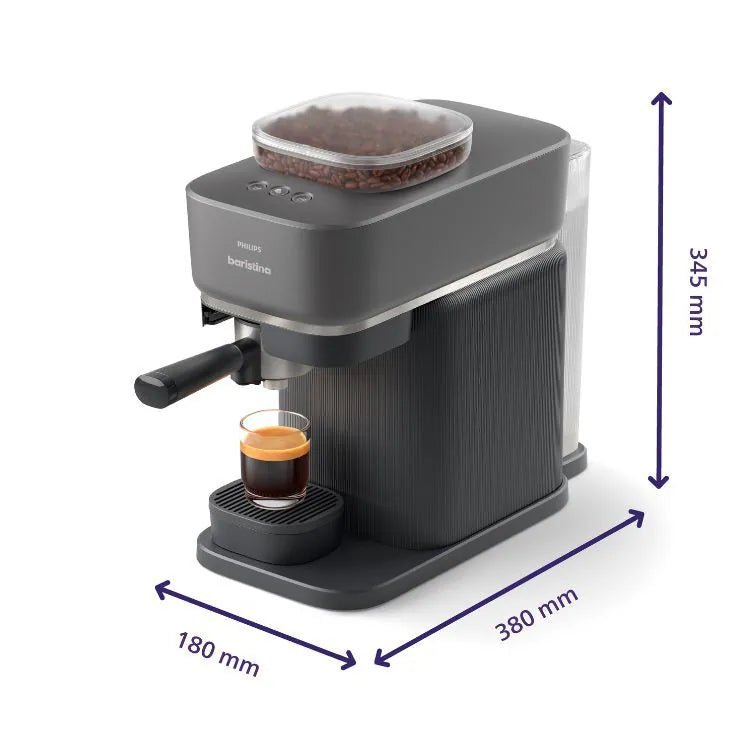 Philips Baristina特濃咖啡機，立體外觀與出杯杯架配置