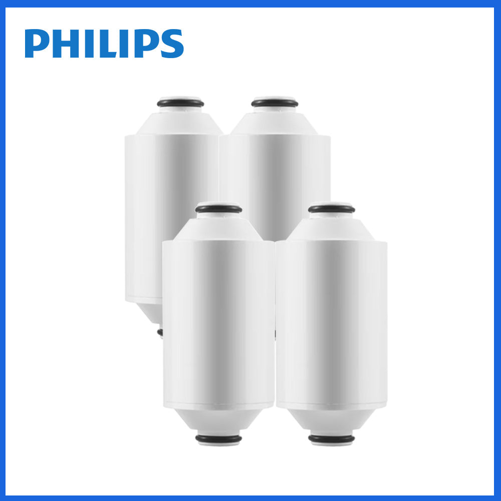 Philips沐浴過濾器替換濾芯4入｜白色濾芯筒、黑色接口