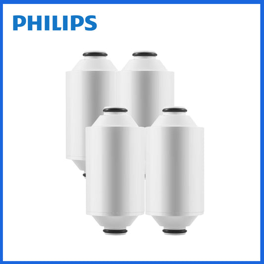 Philips沐浴過濾器替換濾芯4入｜白色濾芯筒、黑色接口